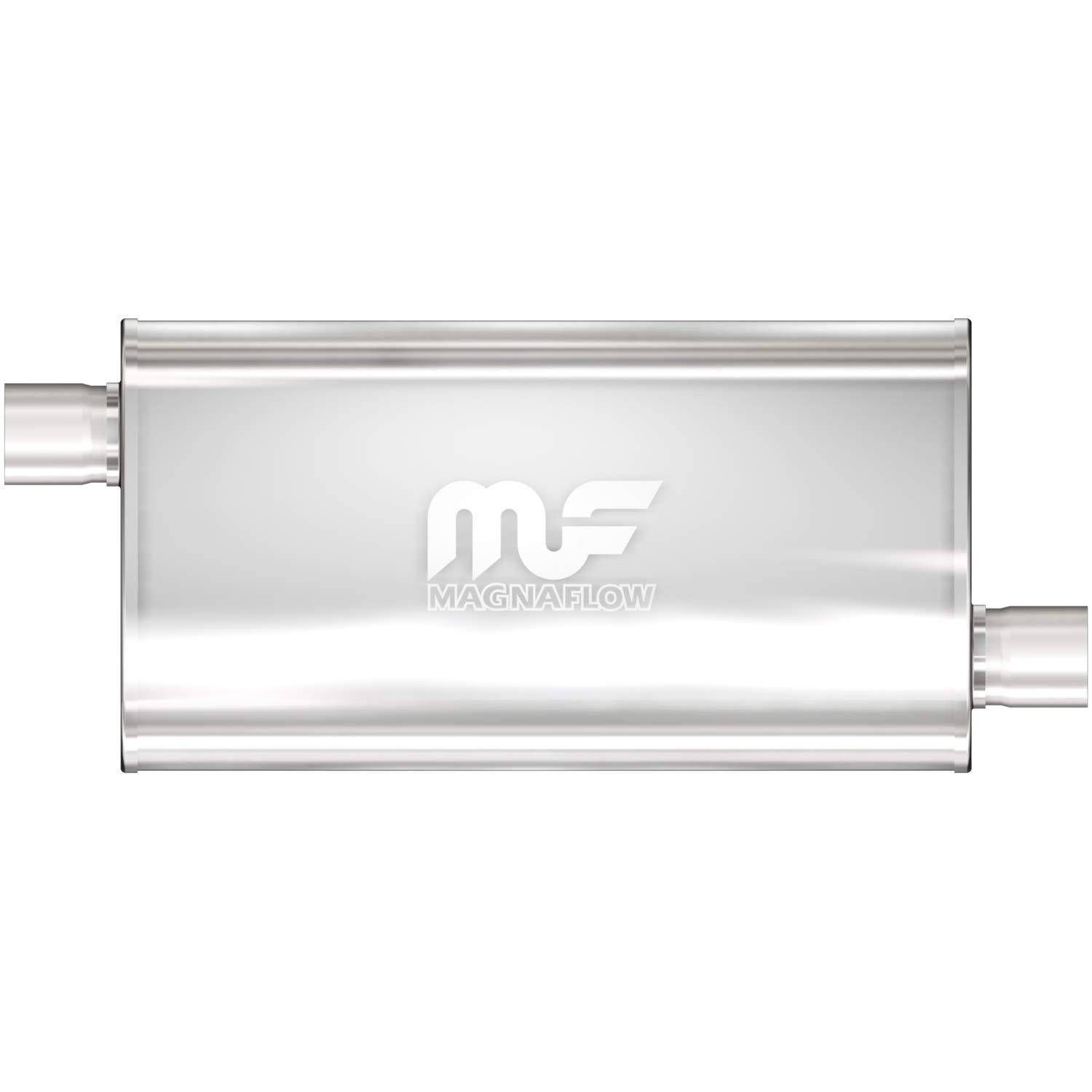 MAGNAFLOW 12578 Exhaust Muffler 3 INCH/3 INCH Inlet/Outlet, 5x11x22 INCH Oval, Stainless Steel, Satin Finish - High quality product image showing MAGNAFLOW 12578 Exhaust Muffler 3 INCH/3 INCH Inlet/Outlet, 5x11x22 INCH Oval, Stainless Steel, Satin Finish details and features