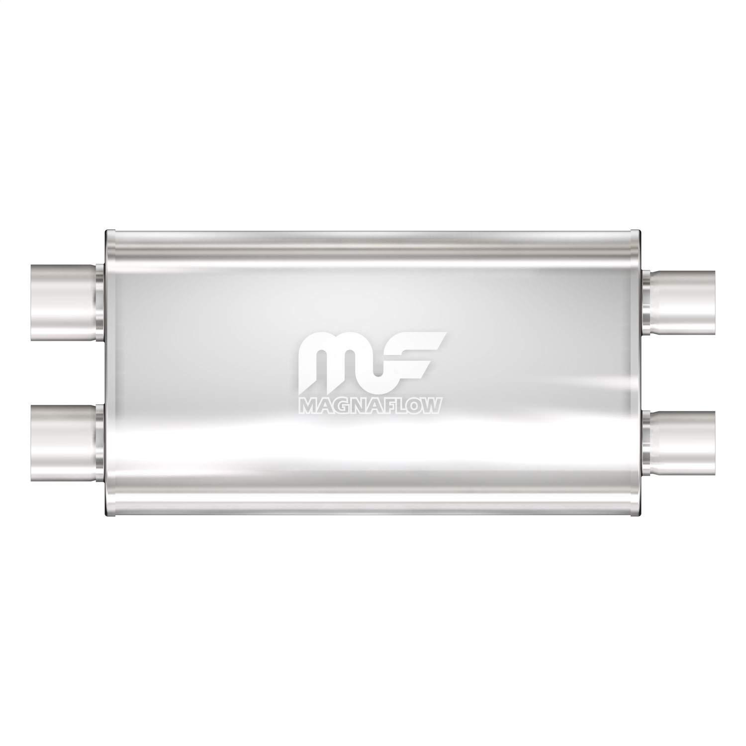 MAGNAFLOW 12599 Exhaust Muffler 3 INCH/3 INCH Inlet/Outlet, 5x11x22 INCH Oval, Stainless Steel, Satin Finish - High quality product image showing MAGNAFLOW 12599 Exhaust Muffler 3 INCH/3 INCH Inlet/Outlet, 5x11x22 INCH Oval, Stainless Steel, Satin Finish details and features