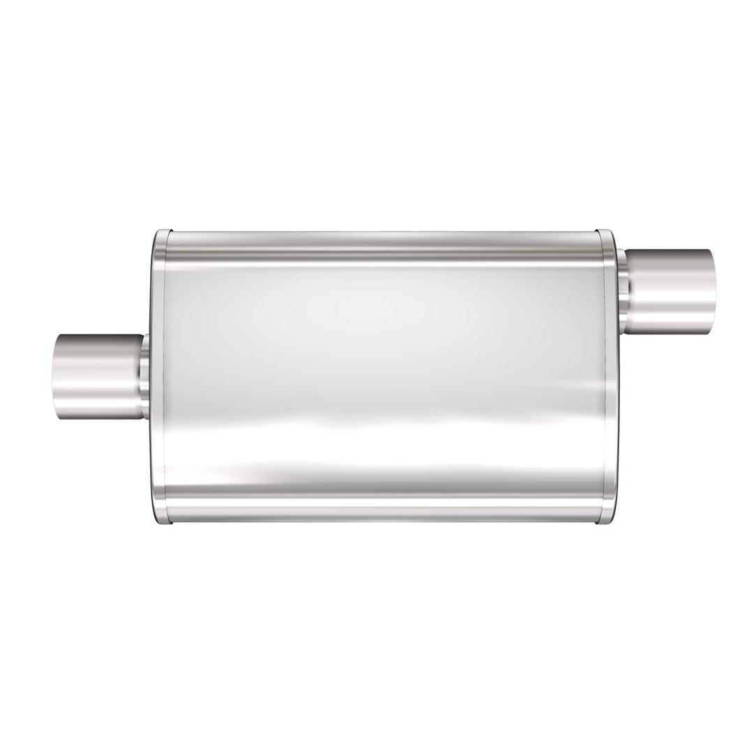 MAGNAFLOW 13219 Exhaust Muffler; 4 Inch x 9 Inch Oval Satin Stainless Steel Case; Single 3 Inch Center Inlet; Single 3 Inch Offset Outlet; 14 Inch Body/ 20 Inch Overall Length - The Twister Group Tools product