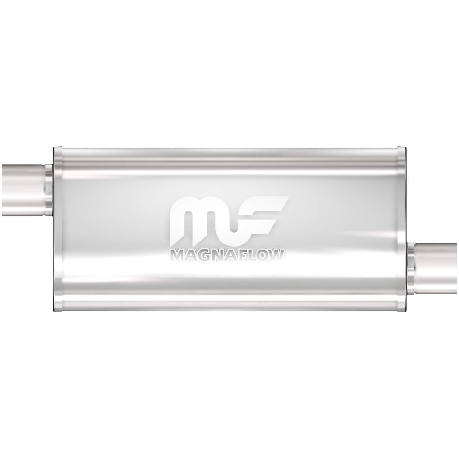 MAGNAFLOW 14239 Exhaust Muffler 3 INCH/3 INCH Inlet/Outlet, 5x8x14 INCH Oval, Stainless Steel, Brushed Finish - High quality product image showing MAGNAFLOW 14239 Exhaust Muffler 3 INCH/3 INCH Inlet/Outlet, 5x8x14 INCH Oval, Stainless Steel, Brushed Finish details and features