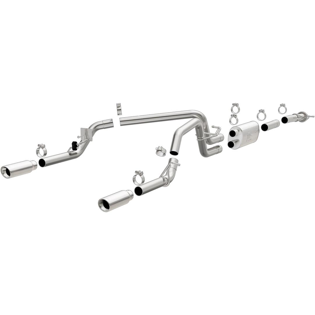 MAGNAFLOW 19019 Cat-Back Performance Exhaust System - Street Series, Stainless Steel 3in Main Piping, Dual Split Rear Exit, Polished Finish 3.5in Exhaust Tip - Truck Performance Exhaust Kit - The Twister Group Tools product