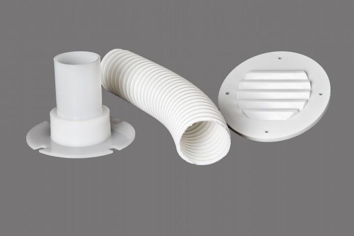 MTS 276 Battery Box Vent; Replacement For MTS Battery Boxes; Louvered Vent; White; Accommodates 9 Inch Hose; With Wall Connector/ 9 Inch Hose/ 4-1/2 Inch Diameter Louvered Plate - High quality product image showing MTS 276 Battery Box Vent; Replacement For MTS Battery Boxes; Louvered Vent; White; Accommodates 9 Inch Hose; With Wall Connector/ 9 Inch Hose/ 4-1/2 Inch Diameter Louvered Plate details and features