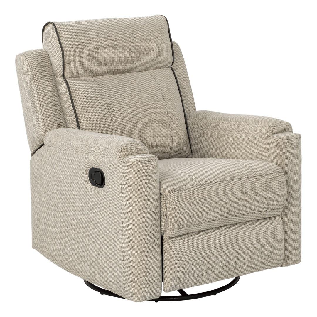 LIPPERT 2020129856 SWIVEL GLIDER RECLINER, Swivel Glider Recliner; 31 Inch Width x 34 Inch Depth x 38 Inch Height Overall; 62 Inch Reclining Depth; 21 Inch Width x 21 Inch Depth x 19 Inch Height Sitting Surface; Norlina - The Twister Group Tools product