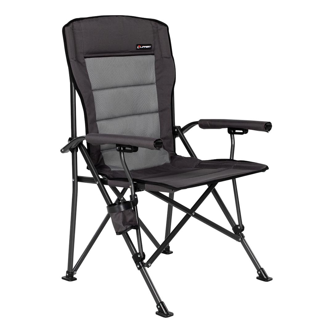 LIPPERT 2021123276 Scout Outdoor Folding Chair for Camping, Foldable, Steel Tube Frame, 600D Polyester, UV and Water Resistant PVC Coating, 500 lb. Weight Capacity, Dark Grey - The Twister Group Tools product