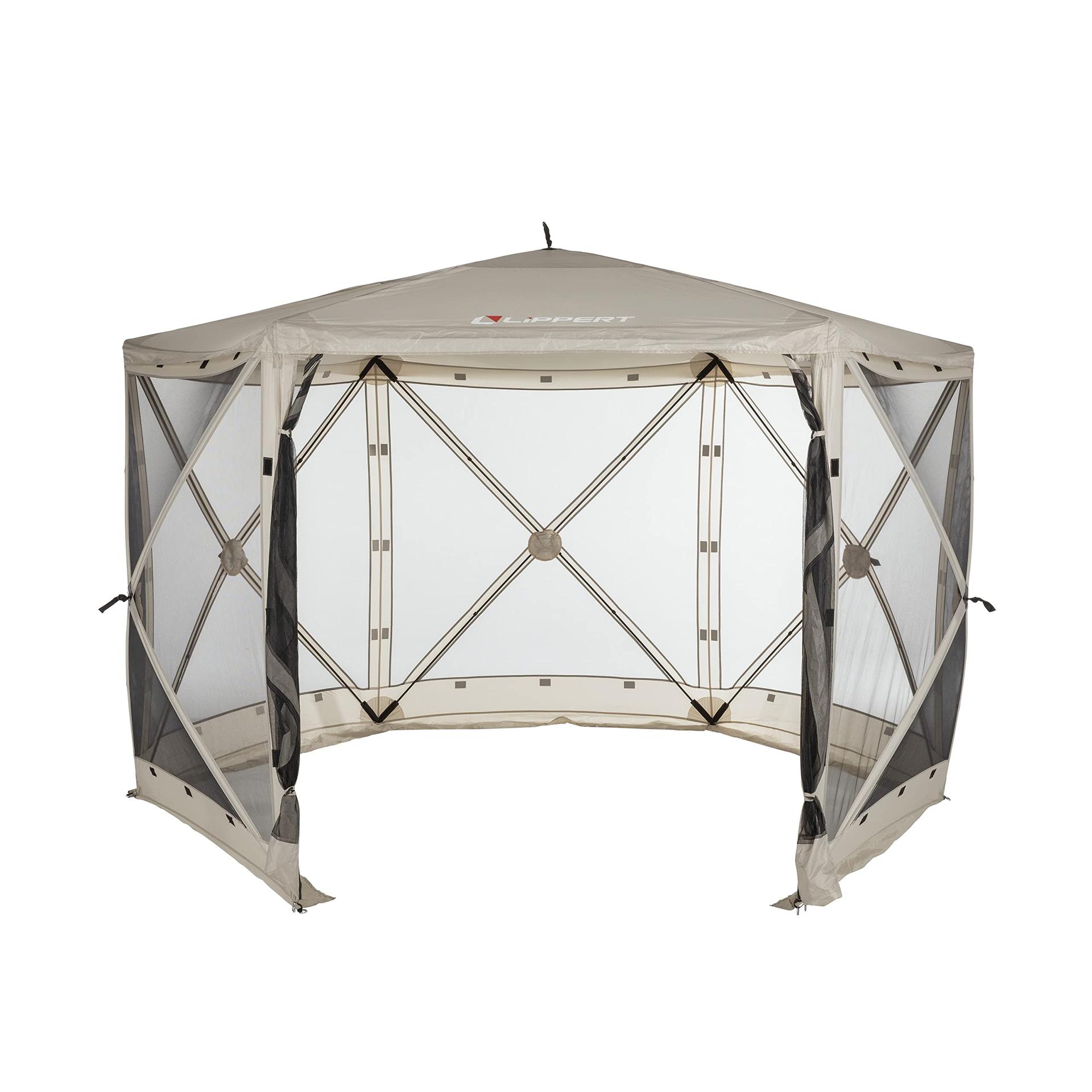 LIPPERT 2021123289 Picnic Popup Gazebo Tent for Camping, Patios and Easy Outdoor Shelter - 12FT x 12, Brown - High quality product image showing LIPPERT 2021123289 Picnic Popup Gazebo Tent for Camping, Patios and Easy Outdoor Shelter - 12FT x 12, Brown details and features