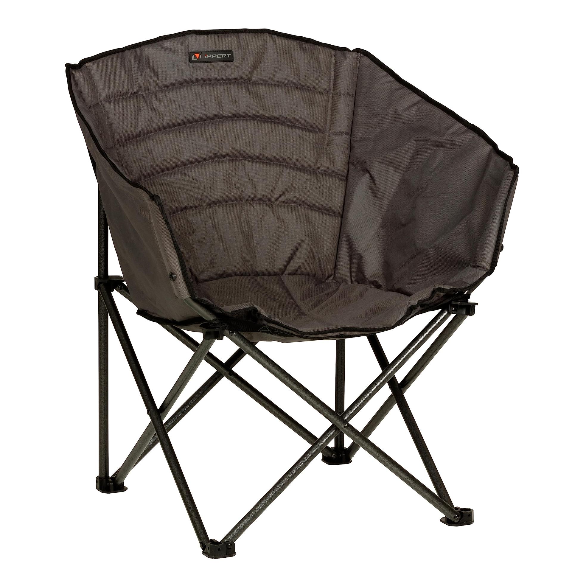 LIPPERT 2022114800 Campfire Barrel Chair - Dark Grey, Comfortable Barrel Shape, High-Loft Cushioning, Foldable, Powder Coated Steel, Lightweight, Durable Polyester or Oxford Outdoor Fabrics - High quality product image showing LIPPERT 2022114800 Campfire Barrel Chair - Dark Grey, Comfortable Barrel Shape, High-Loft Cushioning, Foldable, Powder Coated Steel, Lightweight, Durable Polyester or Oxford Outdoor Fabrics details and features