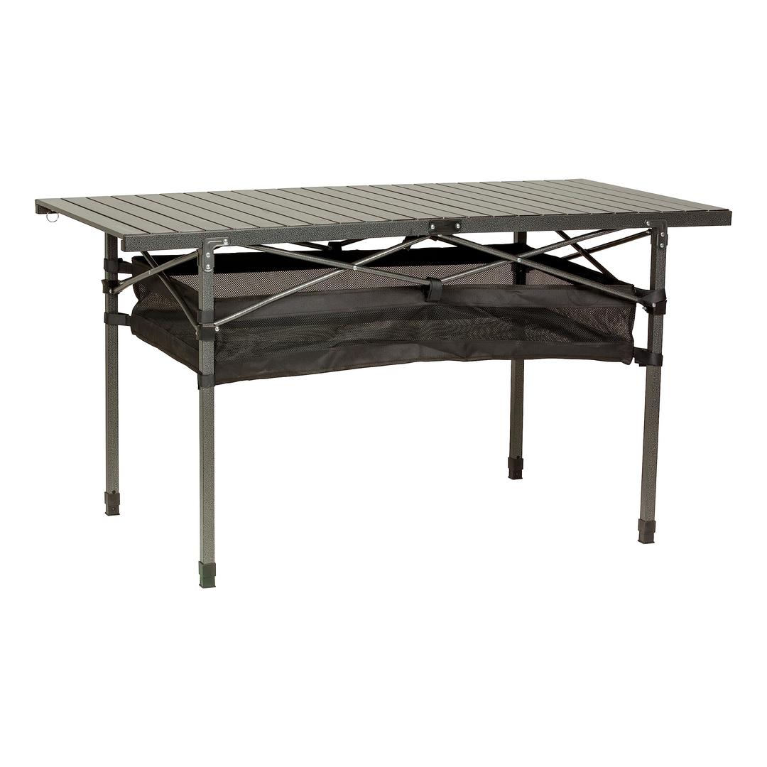 LIPPERT 2022122524 Camping Dining Table, Slatted Aluminum Tabletop, Foldable Design, Heavy-Duty Steel Legs, Powder-Coated Protection, Mesh Storage Shelf, 80-lb. Capacity, Carrying Bag - The Twister Group Tools product