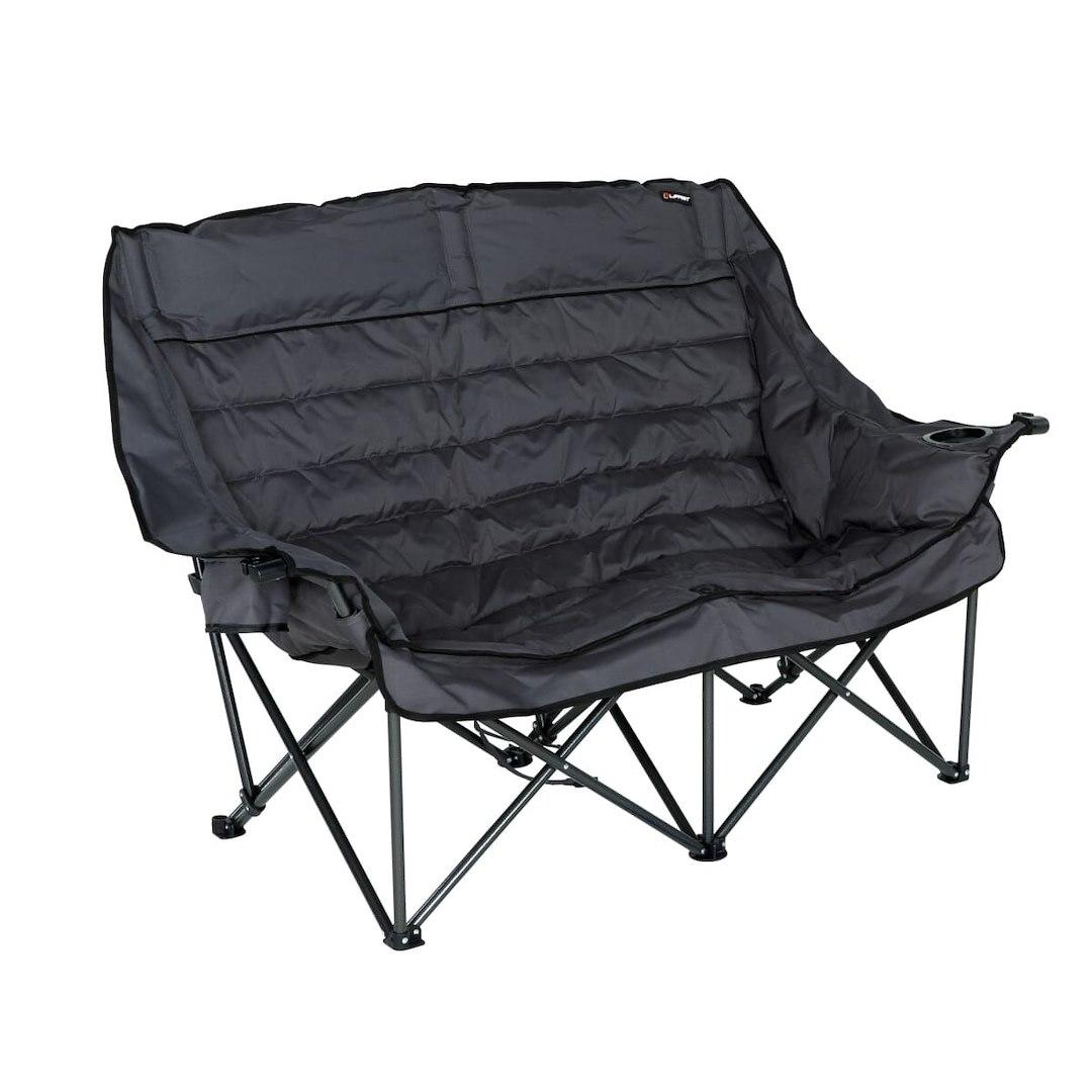 LIPPERT 2023053717 BIG BEAR FOLDING LOVESEAT, Loveseat; 63.4 Inch Length x 31.1 Inch Height x 40.2 Inch Depth Open Dimensions; 500 Pound Weight Capacity; Foldable; Dark Gray; Steel Tube Frame/ Mesh Fabric/ Padded Mesh Back/ Seat/ Armrests; With Headrest - The Twister Group Tools product