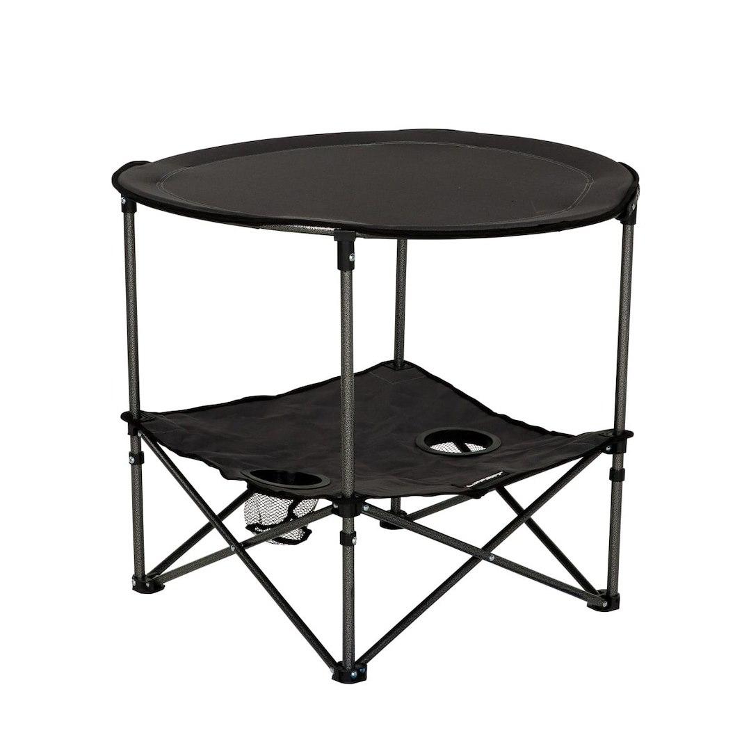 LIPPERT 2023053720 TWO-TIER FOLDING CAMPING TABLE, 28.3 Inch Length x 28.3 Inch Width x 23.8 Inch Depth; 80 Pound Weight Capacity; Folding; Dark Gray; Powder Coated Steel Frame And Polyester Fabric With PVC Coating; Two-Tier Design - High quality product image showing LIPPERT 2023053720 TWO-TIER FOLDING CAMPING TABLE, 28.3 Inch Length x 28.3 Inch Width x 23.8 Inch Depth; 80 Pound Weight Capacity; Folding; Dark Gray; Powder Coated Steel Frame And Polyester Fabric With PVC Coating; Two-Tier Design details and features