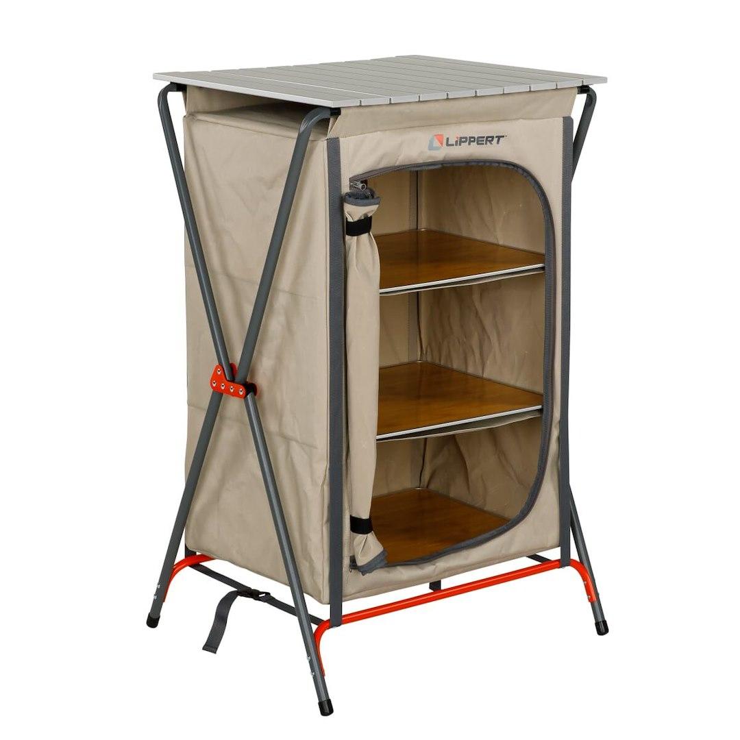 LIPPERT 2023053723 CAMPING PANTRY - SAND, 38.6 Inch Height x 24.8 Inch Width x 20.3 Inch Depth; 80 Pound Weight Capacity; Folding; Sand; Powder Coated Steel Frame And Polyester Fabric With PVC Coating - High quality product image showing LIPPERT 2023053723 CAMPING PANTRY - SAND, 38.6 Inch Height x 24.8 Inch Width x 20.3 Inch Depth; 80 Pound Weight Capacity; Folding; Sand; Powder Coated Steel Frame And Polyester Fabric With PVC Coating details and features