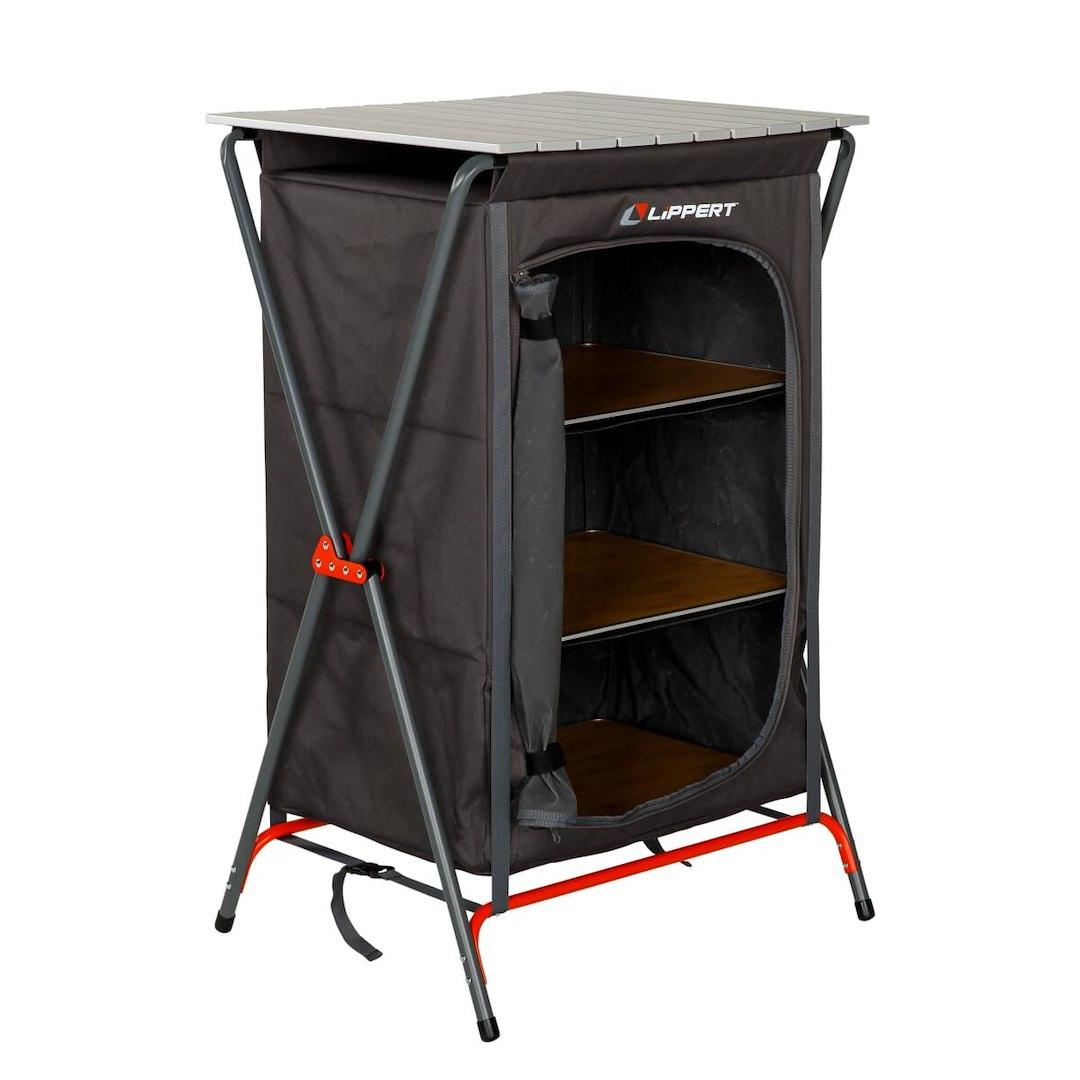LIPPERT 2023053725 CAMPING PANTRY - GREY, 38.6 Inch Height x 24.8 Inch Width x 20.3 Inch Depth; 80 Pound Weight Capacity; Folding; Dark Gray; Powder Coated Steel Frame And Polyester Fabric With PVC Coating - High quality product image showing LIPPERT 2023053725 CAMPING PANTRY - GREY, 38.6 Inch Height x 24.8 Inch Width x 20.3 Inch Depth; 80 Pound Weight Capacity; Folding; Dark Gray; Powder Coated Steel Frame And Polyester Fabric With PVC Coating details and features