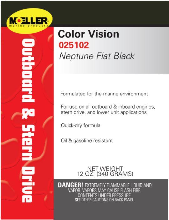 MOELLER 025102 CLR/VSN ENAMEL FLAT BLACK, For Use On All Outboard And Inboard Engines/ Stern Drive And Lower Unit Applications; Neptune Flat Black; 12 Ounce; Oil And Gasoline Resistant; For Marine Applications