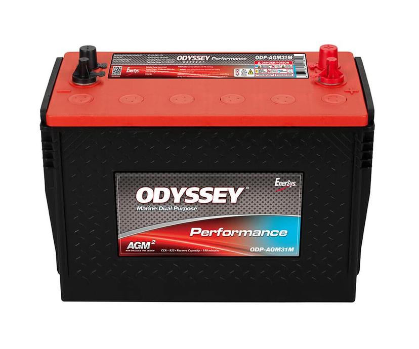 ODYSSEY ODP-AGM31M Battery; Performance Marine; AGM With Thin Plate Pure Lead; 12 Volts; 925 Cold Cranking Amps; Top Terminals