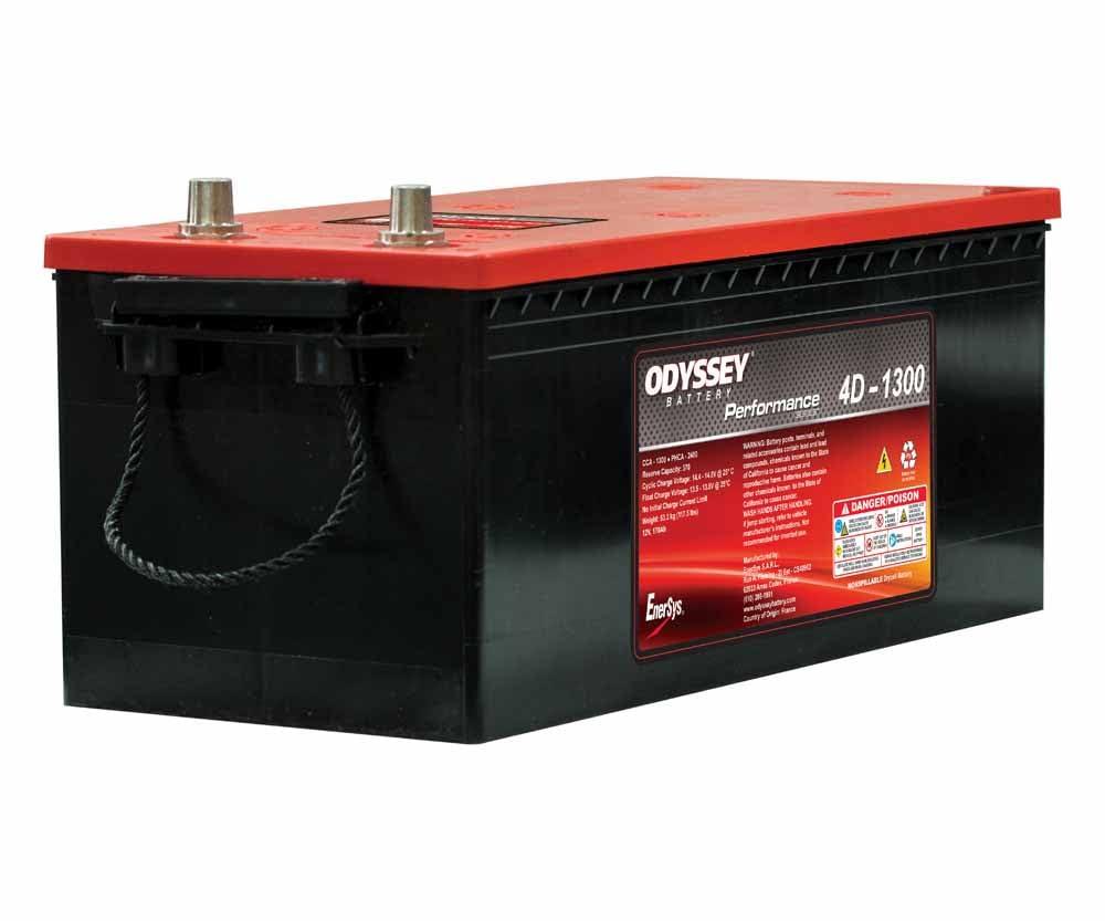 ODYSSEY ODP-AGM4D Battery; Performance Series; 12 Volt; 1300 Cold Cranking Amps/ 2400 Pulse Hot Cranking Amps; SAE Terminal - High quality product image showing ODYSSEY ODP-AGM4D Battery; Performance Series; 12 Volt; 1300 Cold Cranking Amps/ 2400 Pulse Hot Cranking Amps; SAE Terminal details and features