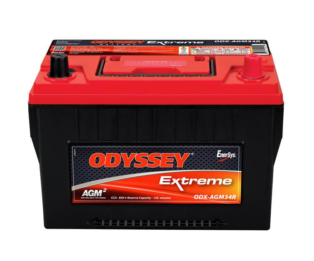 ODYSSEY ODX-AGM34R ODYSSEY 34R-PC1500, 34 Group Size; 12 Volt; 850 Cold Cranking Amps/ 1500 Pulse Hot Cranking Amps; Tin-Plated Brass SAE Top Automotive Reversed Terminals; 10.9 Inch Length; 6.8 Inch Width; 7.9 Inch Height - High quality product image showing ODYSSEY ODX-AGM34R ODYSSEY 34R-PC1500, 34 Group Size; 12 Volt; 850 Cold Cranking Amps/ 1500 Pulse Hot Cranking Amps; Tin-Plated Brass SAE Top Automotive Reversed Terminals; 10.9 Inch Length; 6.8 Inch Width; 7.9 Inch Height details and features