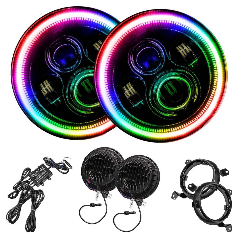 ORACLE LIGHTING 5769J-332 Lighting 7 INCH High Powered LED Headlights - Black Bezel - Dynamic ColorSHIFT - Jeep JL/JT