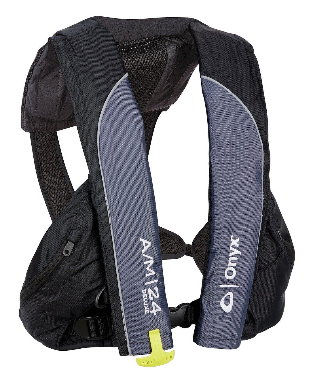 ONYX 132100-700-004-23 A/M-24 DELUXE AUTO/MANUAL IPFD, Life Vest; Fits Chest Sizes 30 Inch To 52 Inch; U S Coast Guard Certified; Universal Adult; Nylon; Black; Single; With Adjustable Belt/ Zipper And Gusseted Utility Pockets - High quality product image showing ONYX 132100-700-004-23 A/M-24 DELUXE AUTO/MANUAL IPFD, Life Vest; Fits Chest Sizes 30 Inch To 52 Inch; U S Coast Guard Certified; Universal Adult; Nylon; Black; Single; With Adjustable Belt/ Zipper And Gusseted Utility Pockets details and features