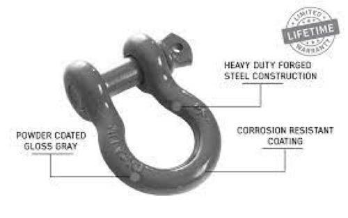 OVERLAND 19010206 Recovery Shackle 3/4 INCH 4.75 Ton Grey, Pair