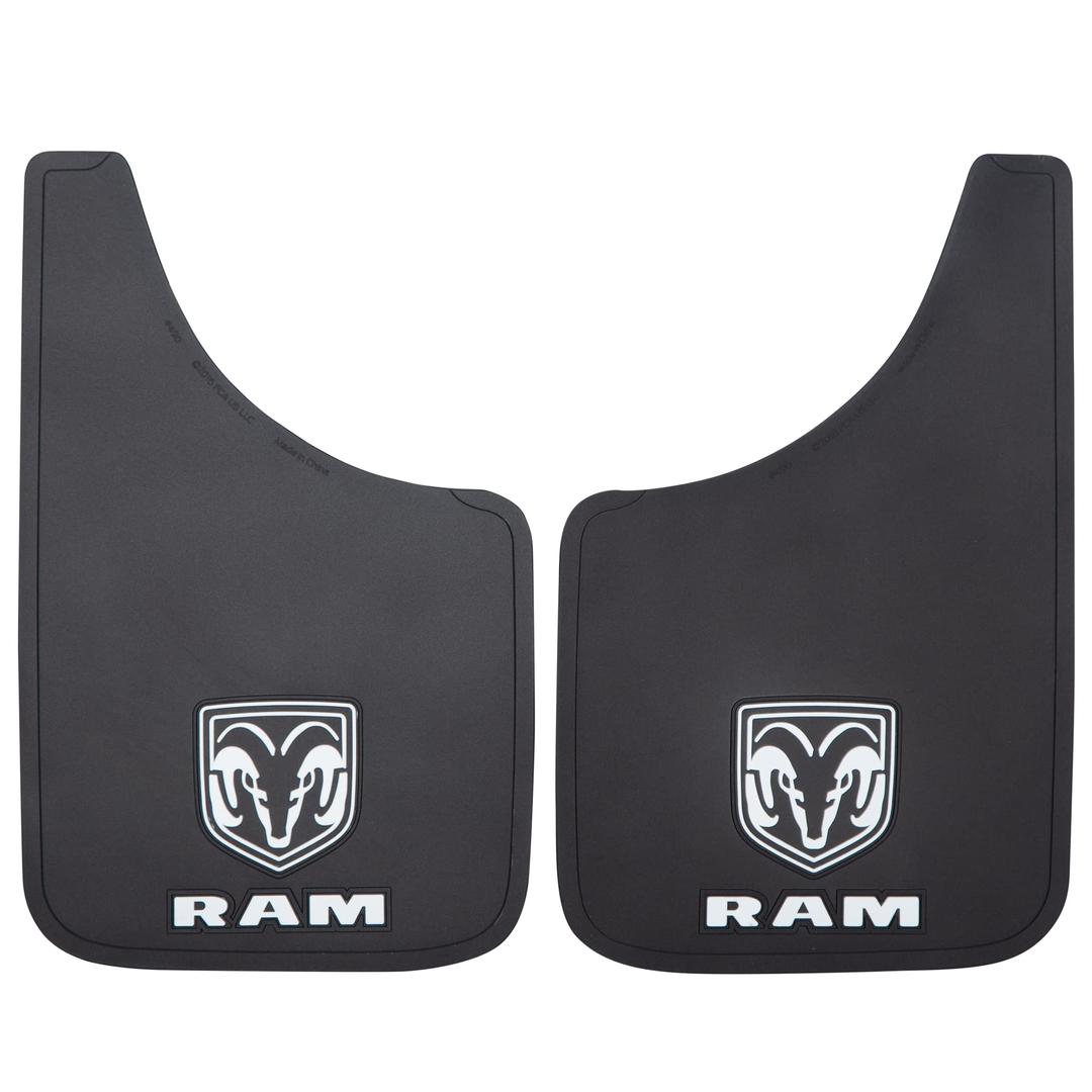 PLASTICOLOR 000490R01 RAM White Logo Easy Fit 9 INCHx15 INCH Mud Guard - Left and Right Set - The Twister Group Tools product