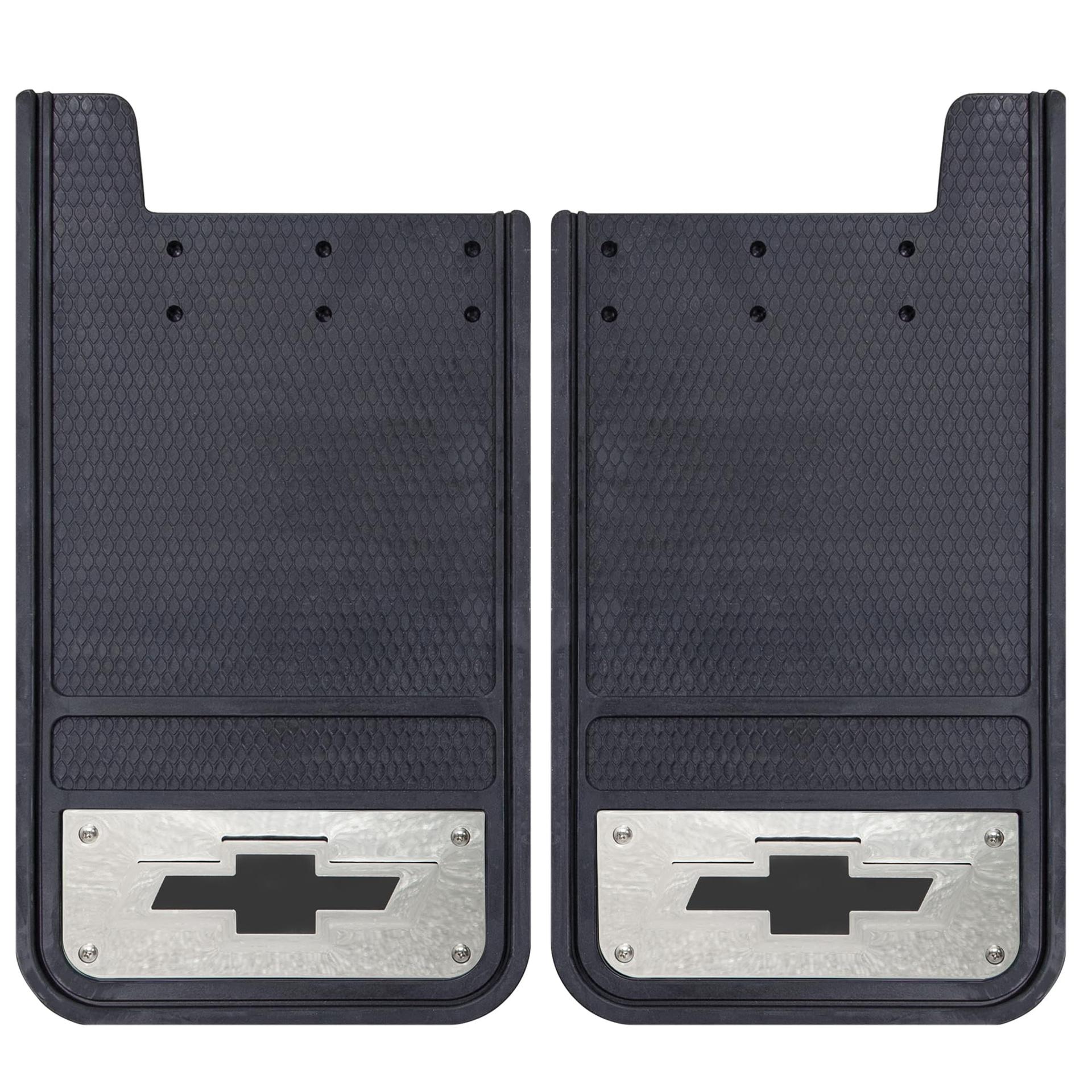 PLASTICOLOR 001840R03 Chevrolet Chrome Plated Heavy Duty Rear 12 X 22 Mud Guard Set - High quality product image showing PLASTICOLOR 001840R03 Chevrolet Chrome Plated Heavy Duty Rear 12 X 22 Mud Guard Set details and features