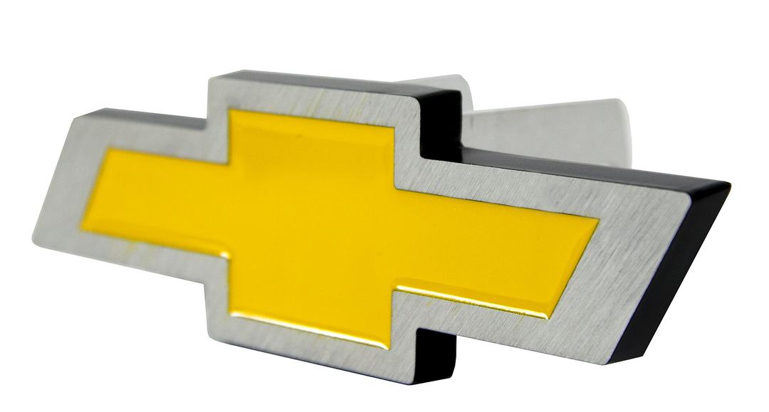 PLASTICOLOR 002207R01 Chevy Bowtie Style Brushed Aluminum Hitch Plug, yellow - The Twister Group Tools product