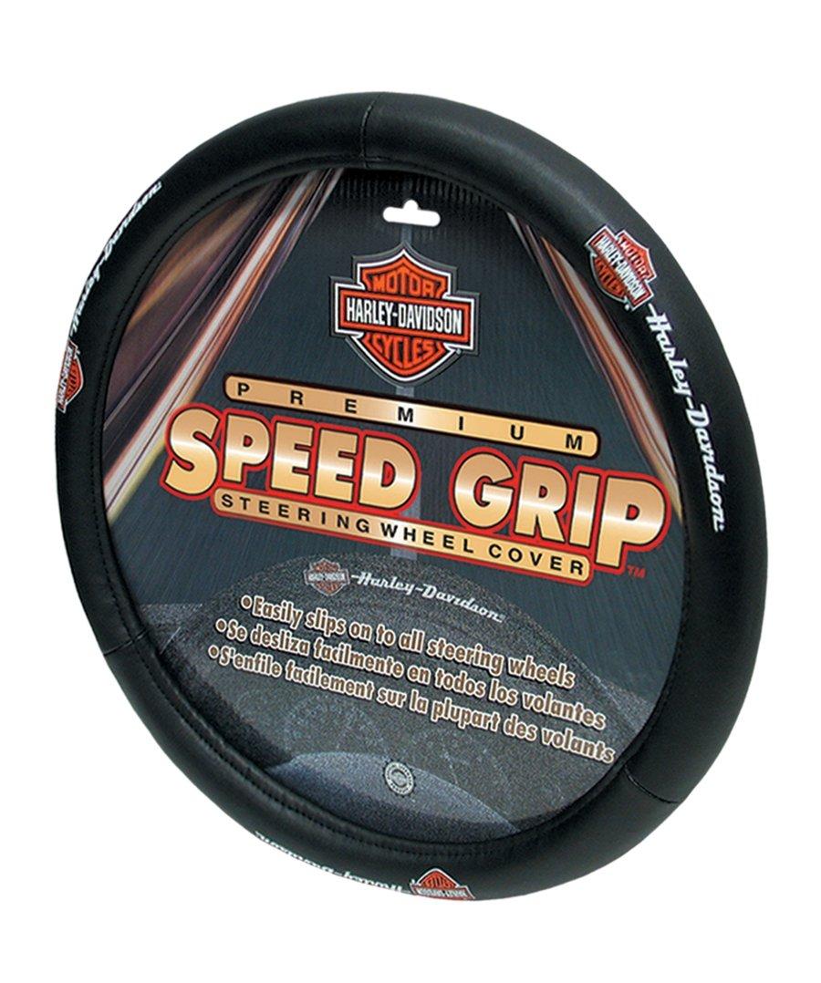 PLASTICOLOR 006393 Steering Wheel Cover; Speed Grip; Universal; Harley-Davidson Script With True-Color Logo; Black; Rubber - The Twister Group Tools product
