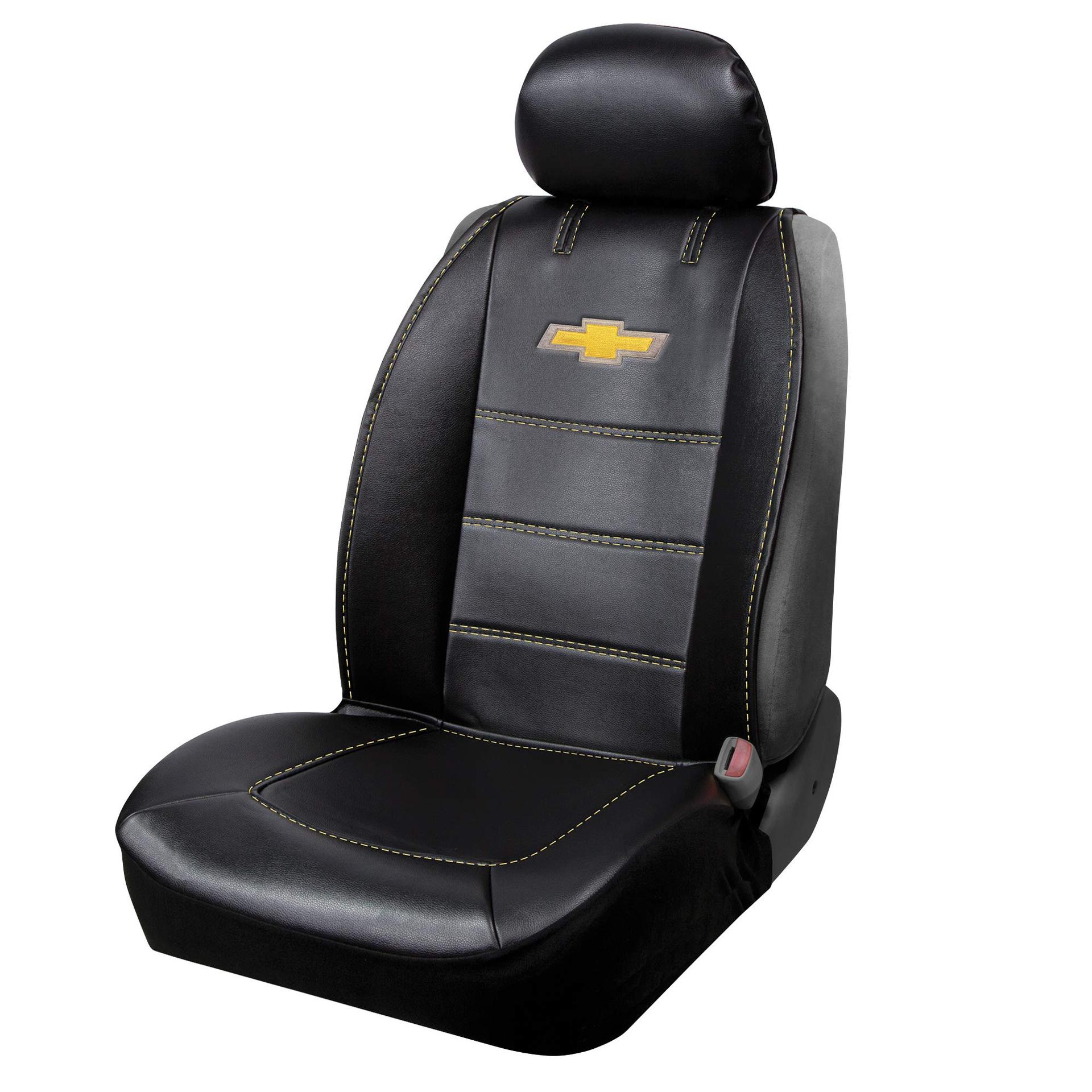 PLASTICOLOR 008626R01 Deluxe Seat Cover Compatible with Chevrolet Embroidered Logo High Contrast Stitching Premium 3pc Sideless, Black - High quality product image showing PLASTICOLOR 008626R01 Deluxe Seat Cover Compatible with Chevrolet Embroidered Logo High Contrast Stitching Premium 3pc Sideless, Black details and features
