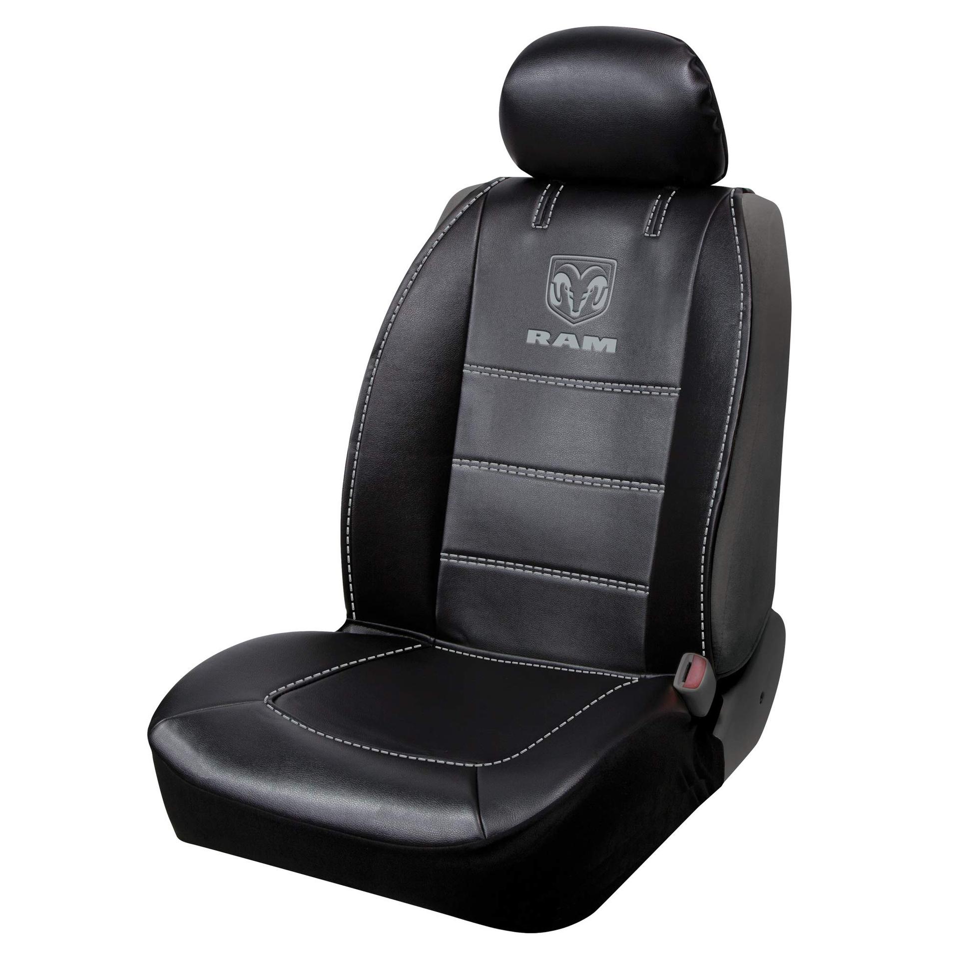 PLASTICOLOR 008628R25 RAM 3-Piece Deluxe Sideless Seat Cover - Gray Logo - 1 Ea, Black - High quality product image showing PLASTICOLOR 008628R25 RAM 3-Piece Deluxe Sideless Seat Cover - Gray Logo - 1 Ea, Black details and features