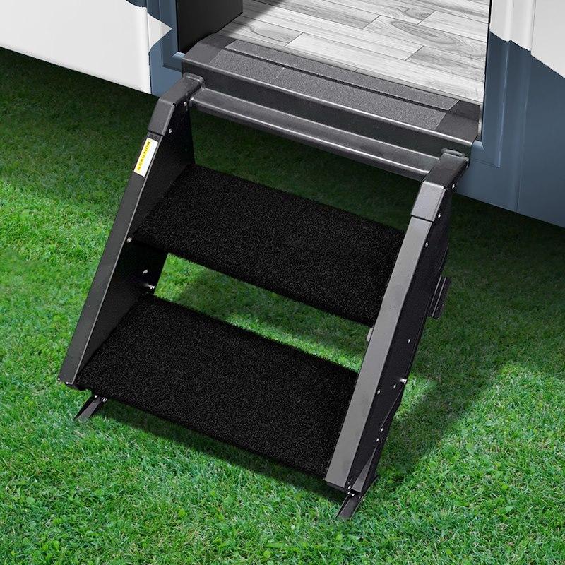 PREST-O-FIT 2-0230 Entry Step Rug; Trailhead; Fits MORryde StepAbove 2 Step; 17-1/2 Inch Width; Obsidian Black; 2 Piece