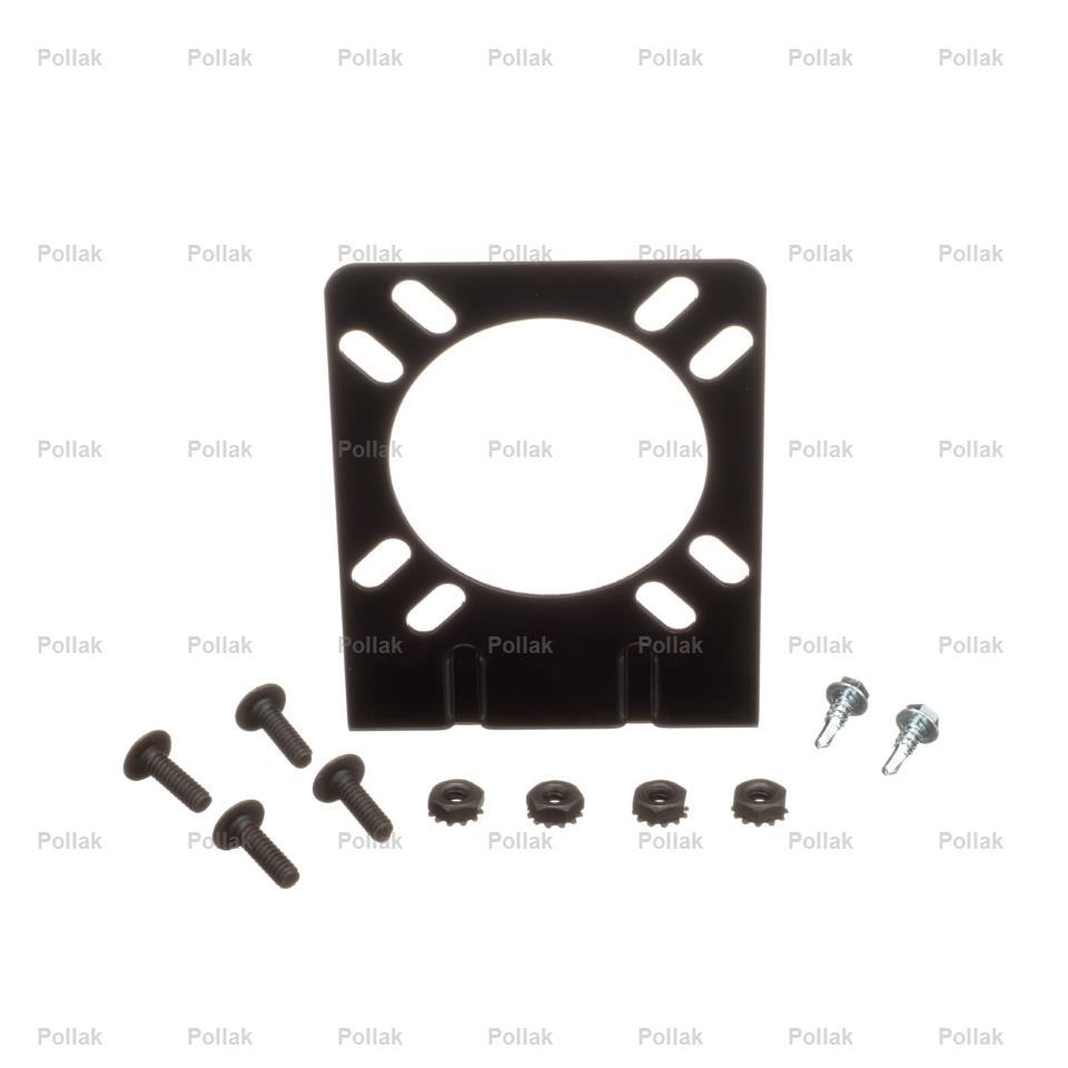 POLLAK 10-111V MOUNTING BRACKET INCLUDES HARDWARE, 7-Blade RV/ 6- Pole Round Sockets; 90 Degree Bent; Epoxy Coated; Black; Steel; Single; With Mounting Hardware - The Twister Group Tools product