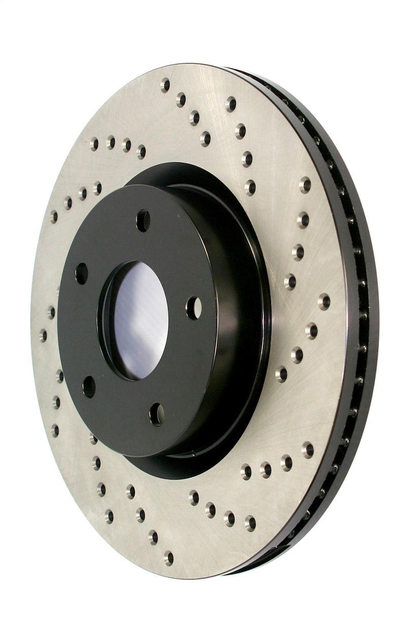 STOP TECH 128.22021R Brake Rotor; SportStop Cross Drilled; One Piece Design; Electro-Coated Cast Iron; Single - High quality product image showing STOP TECH 128.22021R Brake Rotor; SportStop Cross Drilled; One Piece Design; Electro-Coated Cast Iron; Single details and features