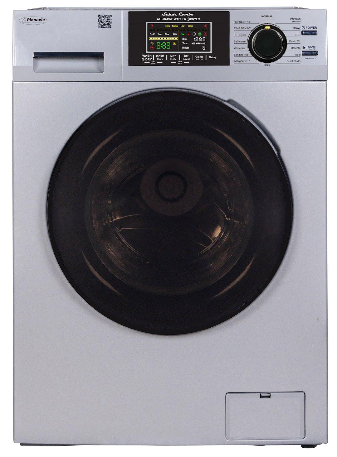 PINNACLE 23-4800 V SILVER COMBO WASHER DRYER VENTED SILVER, Front Load; 26 Inch Width x 36 Inch Height x 25 Inch Depth; Silver; 15 Pound Maximum Load Capacity; 10 Wash Cycles And 3 Dry Cycles; Vented Drying System; 15 Amp/ 110 Volt; 1400 RPM - High quality product image showing PINNACLE 23-4800 V SILVER COMBO WASHER DRYER VENTED SILVER, Front Load; 26 Inch Width x 36 Inch Height x 25 Inch Depth; Silver; 15 Pound Maximum Load Capacity; 10 Wash Cycles And 3 Dry Cycles; Vented Drying System; 15 Amp/ 110 Volt; 1400 RPM details and features
