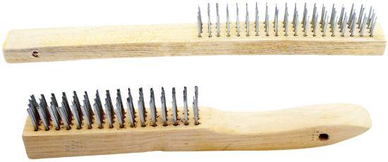 PERFORM TOOL 1450 Tough Steel Brushes with Wood Handle - Heavy Duty Wire Bristles for Rust Removal, Cleaning, and Surface Prep