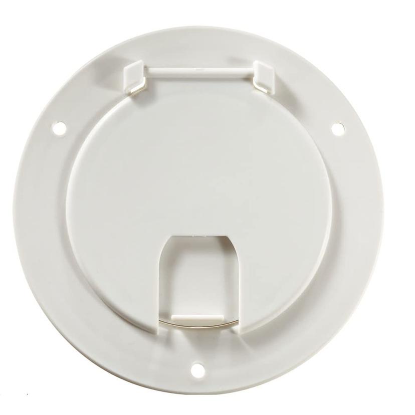 RV DESIGNER B110 Round Electrical Cable Hatch, Deluxe, Replaceable Lid, 5.2 inch Diameter, Polar White