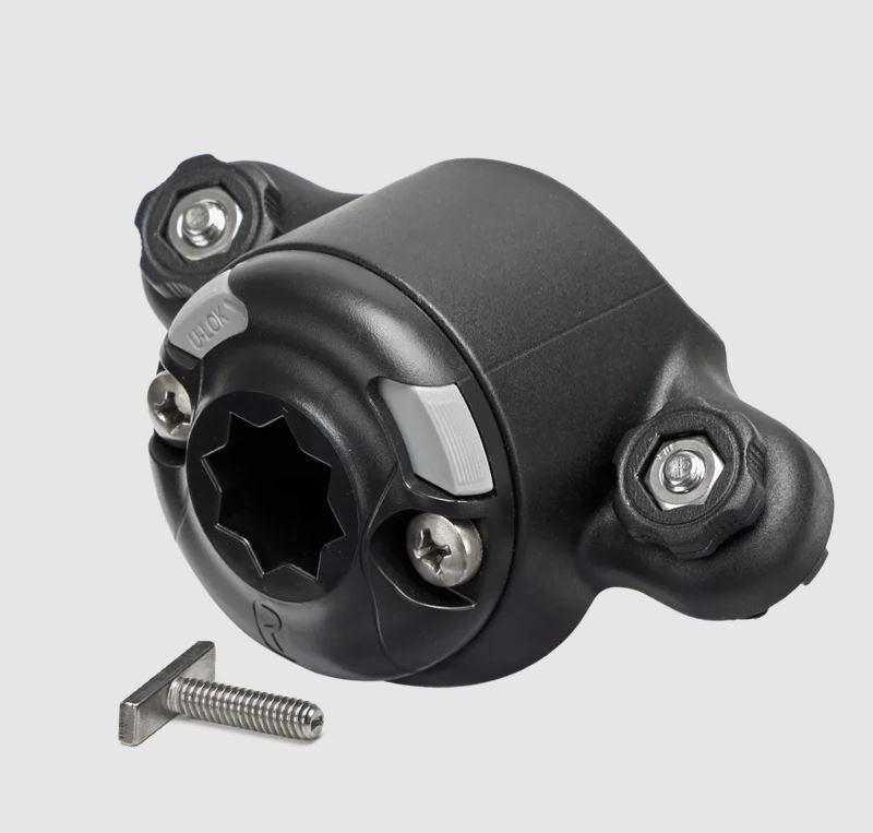 RAILBLAZA 03-4145-11 TRACLOADER 45 STARPORT, Mounts Rod Holder/ Cup Holder/ Fish Finders/ Smartphone Cradle/ Action Camera; Gunnel Track Mount; Black; UV Stabilized Fiberglass Reinforced Plastic; 4.6 Inch Width x 2.6 Inch Depth x 2-1/2 Inch Height