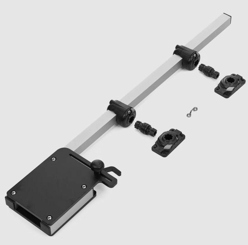 RAILBLAZA 04-4091-11 KAYAK MOTOR MOUNT BRACKET, For Use With Transom Mounted Trolling Motors; Black; 46-1/2 Inch Height; With Kayak Motor Mount Bracket/ 2 Rail Mount/ 2 Male-To-Male Adaptor/ 2 StarPort HD Stainless Steel Hardware - The Twister Group Tools product
