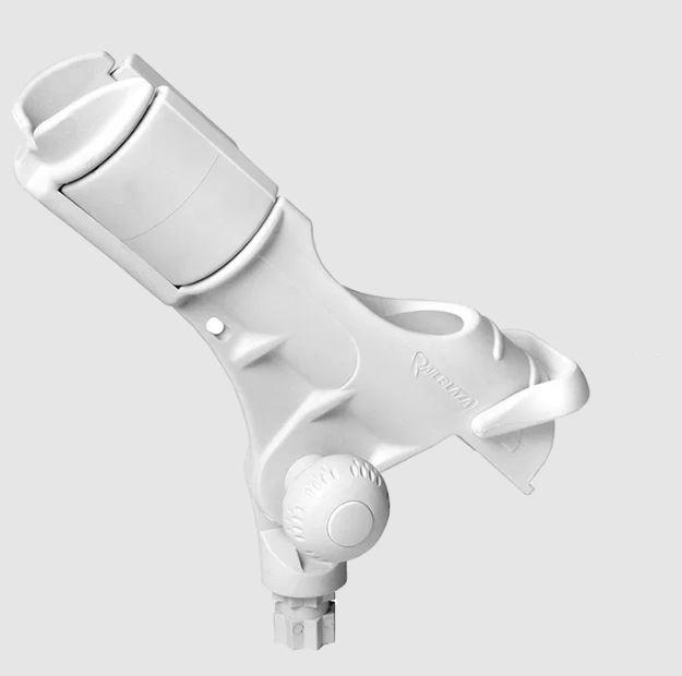 RAILBLAZA 02-4020-21 ROD HOLDER II (WHITE), StarPort Base Mount; Holds Single Rod; 360 Degree Rotatable/ 90 Degree Vertical Rotation; White; UV Stabilized Fiberglass Reinforced Plastic; 9.07 Inch Width - The Twister Group Tools product
