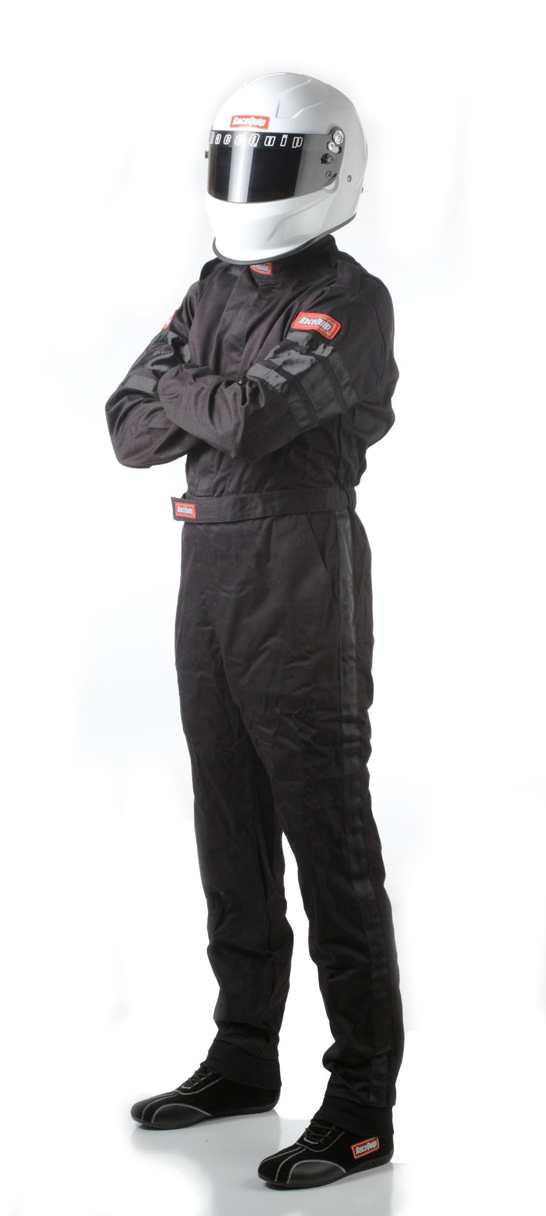 RACEQUIP 110005 Racing Driver Fire Suit One Piece Single Layer SFI 3.2A/ 1 Black Large - The Twister Group Tools product