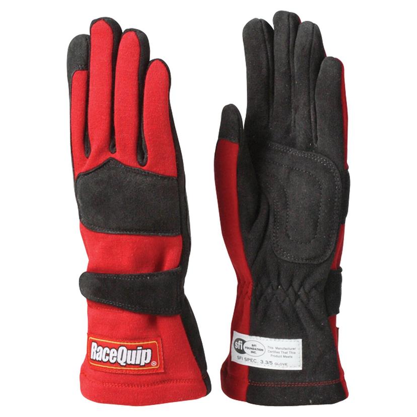 RACEQUIP 355015 Race Gloves 355 Series 2 Layer Nomex SFI 3.3/5 Certified Red Large