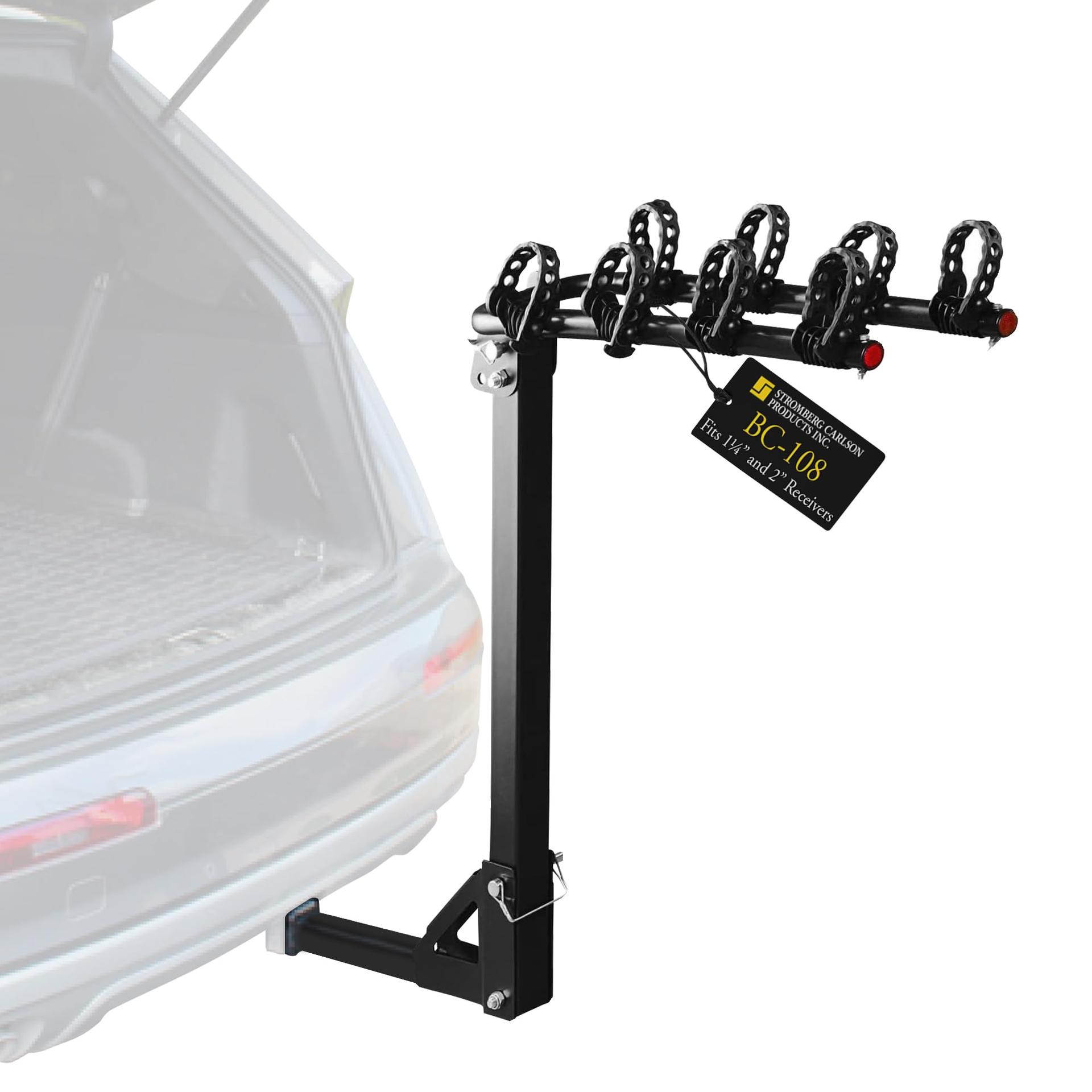 STROMBERG BC-108 Bike Rack for Cars, Trucks and SUVs - 4-Bike Post Mount Carrier for Motorhomes, Travel Trailers and Fifth Wheels - Bike Rack Receiver for 1-1/4 INCH 2 INCH - 120 LB Weight Capacity - High quality product image showing STROMBERG BC-108 Bike Rack for Cars, Trucks and SUVs - 4-Bike Post Mount Carrier for Motorhomes, Travel Trailers and Fifth Wheels - Bike Rack Receiver for 1-1/4 INCH 2 INCH - 120 LB Weight Capacity details and features
