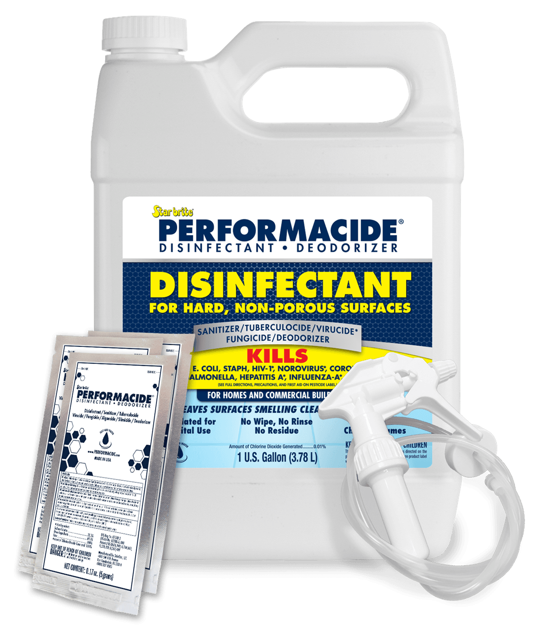 STAR BRITE 102000 PERFORMACIDE Disinfectant - Kills COVID-19 Virus in 30 Seconds - No Rinse, No Wipe, No Residue - Just Add Water - Gallon Kit with 3 Refill Pouches & Sprayer - The Twister Group Tools product