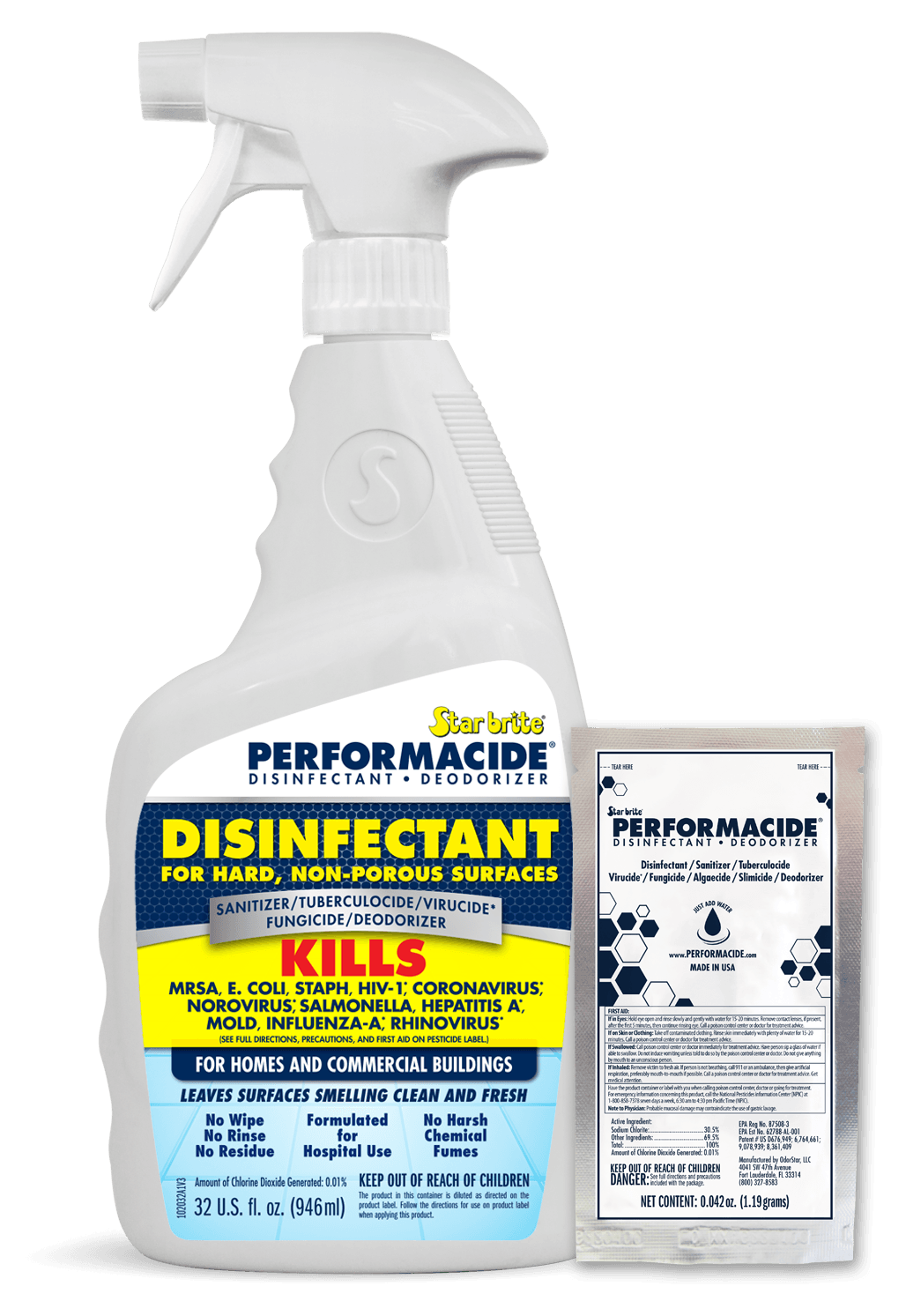 STAR BRITE 102032 Performacide Disinfectant - Kills COVID-19 Virus in 30 Seconds - No Rinse, No Wipe, No Residue - Just Add Water - 32 OZ. Single Kit - High quality product image showing STAR BRITE 102032 Performacide Disinfectant - Kills COVID-19 Virus in 30 Seconds - No Rinse, No Wipe, No Residue - Just Add Water - 32 OZ. Single Kit details and features