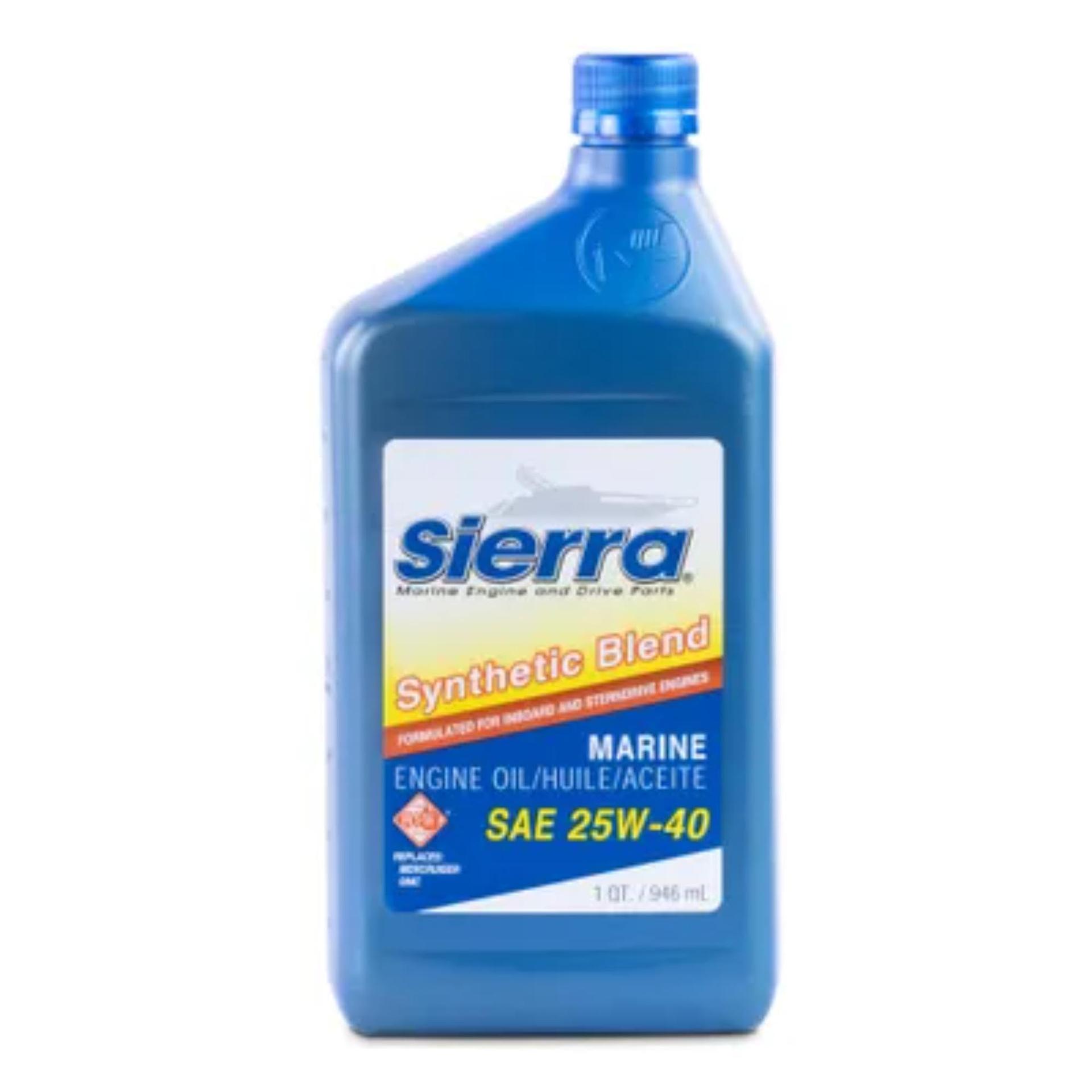 SIERRA 18-9440-2 Oil; Marine Series; SAE 25W-40; Synthetic Blend; 1 Quart Bottle; Single; 4-Cycle Marine Engine Oil; NMMA FC-W/ API-SL Certified - High quality product image showing SIERRA 18-9440-2 Oil; Marine Series; SAE 25W-40; Synthetic Blend; 1 Quart Bottle; Single; 4-Cycle Marine Engine Oil; NMMA FC-W/ API-SL Certified details and features