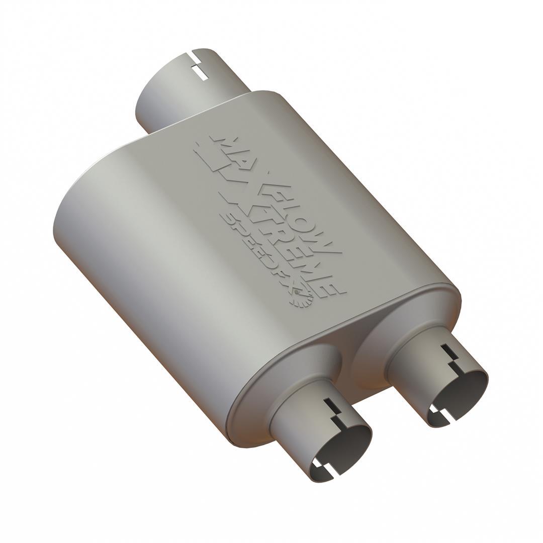 SPEEDFX 50102M2 Exhaust Muffler; MaxFlow Xtreme Muffler; 304 Stainless Steel; All 304 Stainless Internals; Chambered; Single Inlet 3-1/2 Inch Diameter; Dual Outlet 2-1/2 Inch Diameter; Rich Aggressive Tone; 16 Inch Overall Length - High quality product image showing SPEEDFX 50102M2 Exhaust Muffler; MaxFlow Xtreme Muffler; 304 Stainless Steel; All 304 Stainless Internals; Chambered; Single Inlet 3-1/2 Inch Diameter; Dual Outlet 2-1/2 Inch Diameter; Rich Aggressive Tone; 16 Inch Overall Length details and features