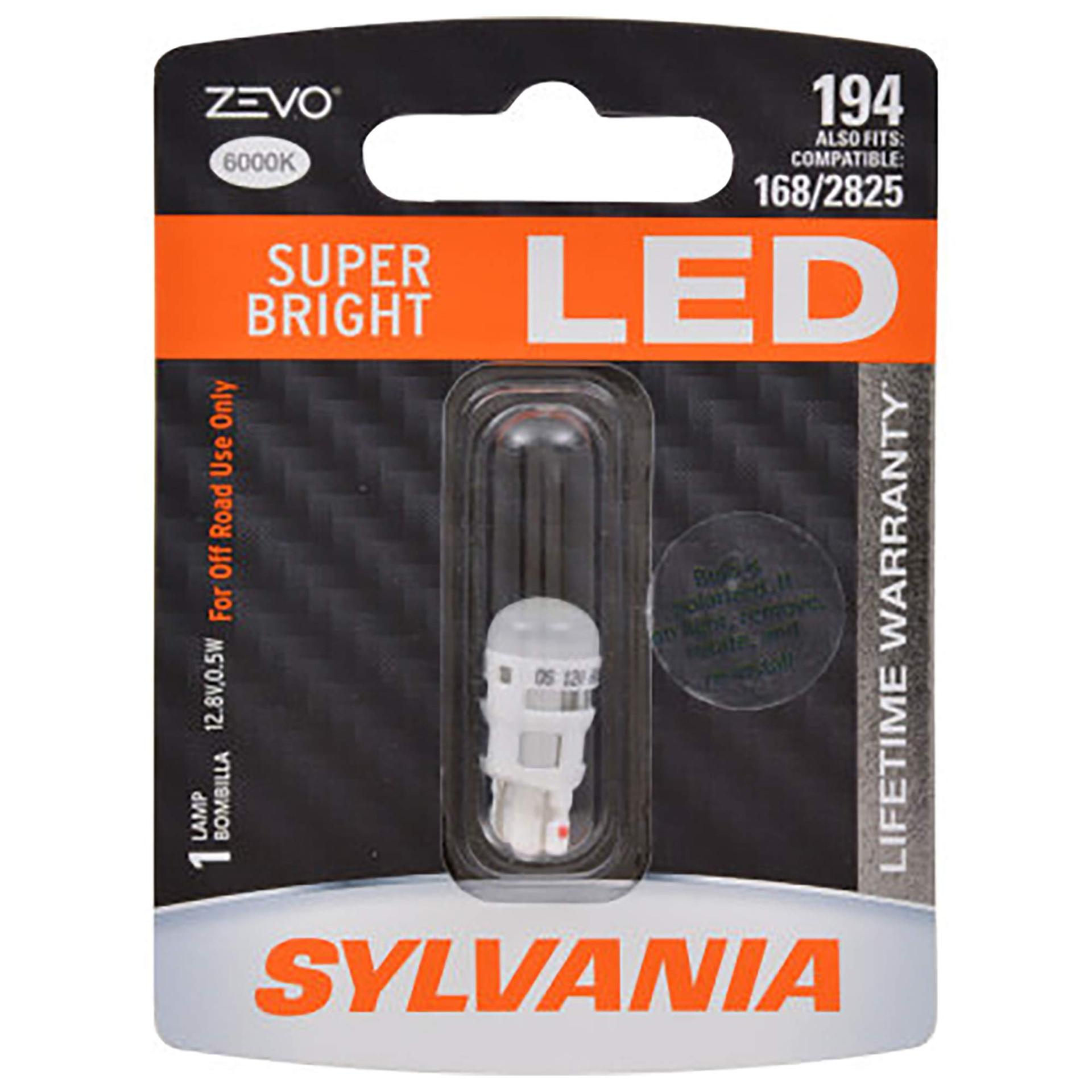 SYLVANIA 194LED.BP 194 T10 W5W ZEVO LED White Bulb - Bright LED Bulb, Ideal fo Interior Lighting - Map, Dome, Trunk, Cargo and License Plate (Contains 1 Bulb) - High quality product image showing SYLVANIA 194LED.BP 194 T10 W5W ZEVO LED White Bulb - Bright LED Bulb, Ideal fo Interior Lighting - Map, Dome, Trunk, Cargo and License Plate (Contains 1 Bulb) details and features