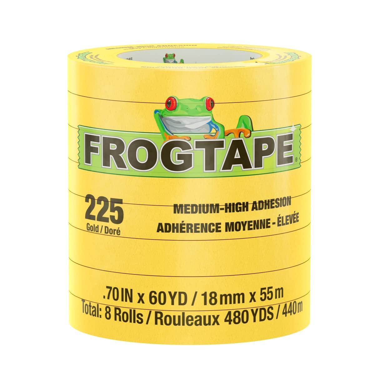 FROGTAPE 105319 225 Gold Moderate Temperature Performance Grade Masking Tape, Medium-High Adhesion, 18mm x 55m, 8 rolls per pack - High quality product image showing FROGTAPE 105319 225 Gold Moderate Temperature Performance Grade Masking Tape, Medium-High Adhesion, 18mm x 55m, 8 rolls per pack details and features