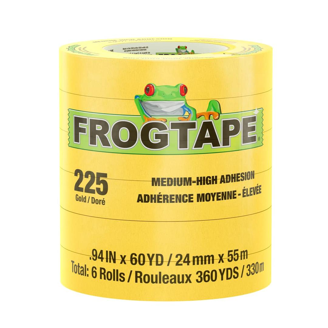 FROGTAPE 105320 225 Gold Moderate Temperature Performance Grade Masking Tape, Medium-High Adhesion, 24mm x 55m, 6 rolls per pack - The Twister Group Tools product