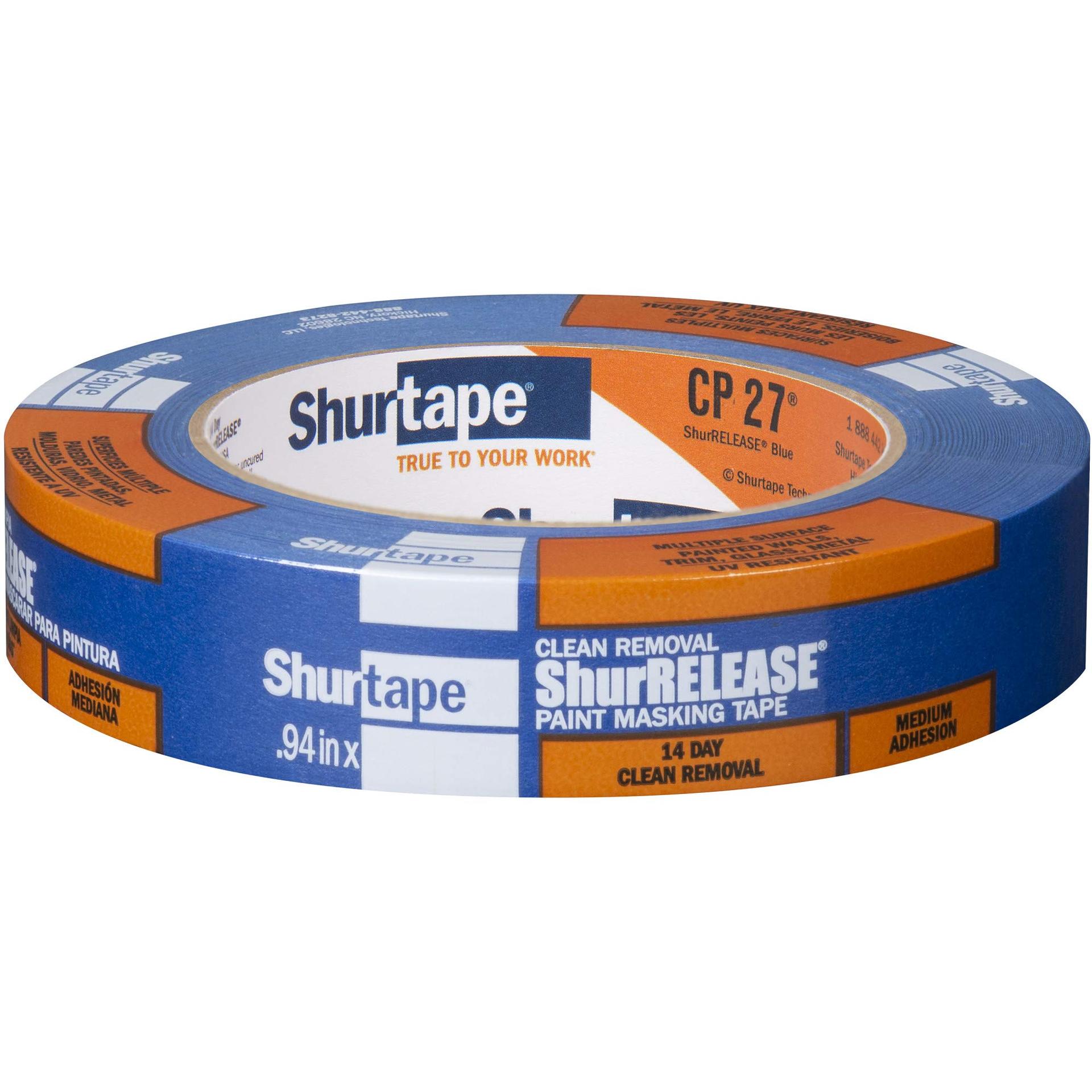 SHURTAPE 202872 CP 27 14-Day ShurRELEASE Painters Tape, Multi-Surface, 24mm x 55m, Blue, 1 Roll - High quality product image showing SHURTAPE 202872 CP 27 14-Day ShurRELEASE Painters Tape, Multi-Surface, 24mm x 55m, Blue, 1 Roll details and features