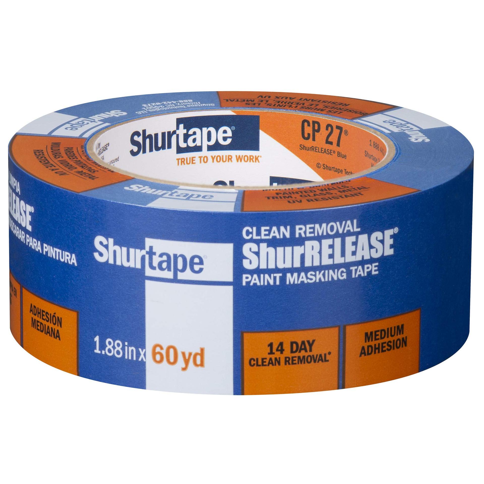 SHURTAPE 202880 CP 27 14-Day ShurRELEASE Painters Tape, Multi-Surface, 48mm x 55m, Blue, 1 Roll - High quality product image showing SHURTAPE 202880 CP 27 14-Day ShurRELEASE Painters Tape, Multi-Surface, 48mm x 55m, Blue, 1 Roll details and features