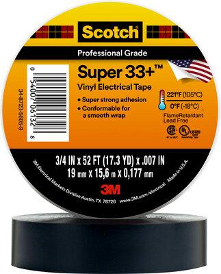 3M 06133 Electrical Tape; Scotch Super33+ For Creating Waterproof; Roll; 3/4 inch X 52 Foot; Black - The Twister Group Tools product